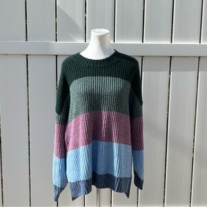 American Eagle Outfitters Green and Pink Crew Neck Oversized Sweater
